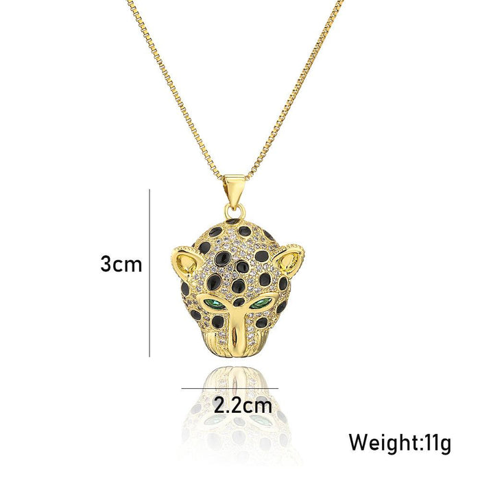 Zircon Leopard Head Pendant Personality Oil Drop Gold Color Necklace