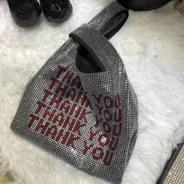 Thank You Sequins Bags Women Small Tote Bags Crystal Bling Bling
