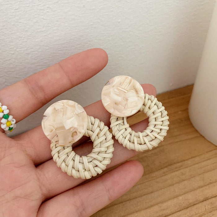 Rattan Geometric Circular Acrylic Woven Earrings Jewelry