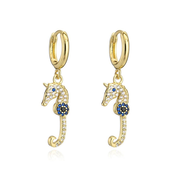 New Gold Color Zircon Small Fish Seahorse Women's Earrings