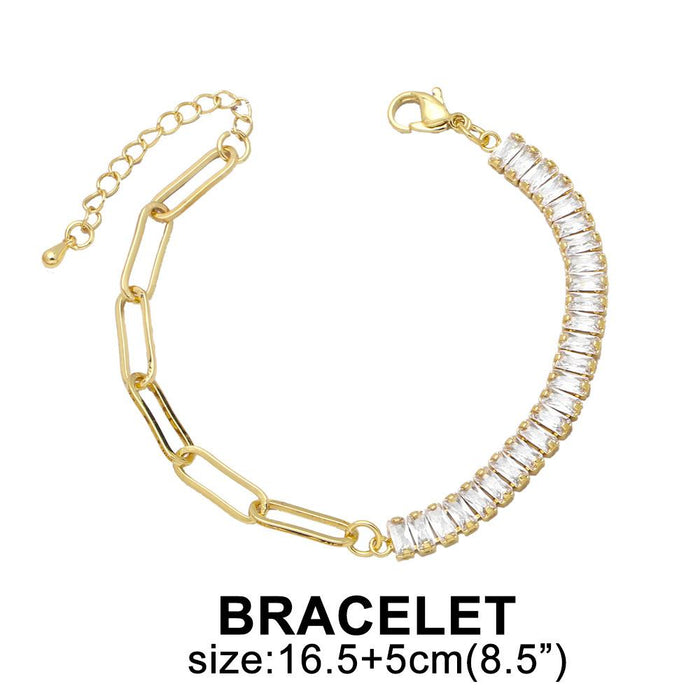 Fashion Zircon Stitched Chain Necklace + Bracelet