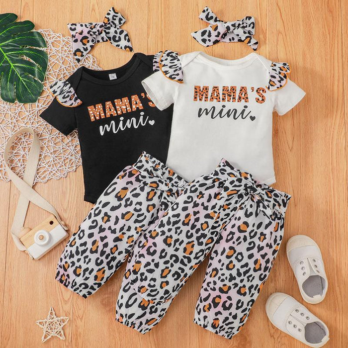 Letter waist pants leopard print three piece set