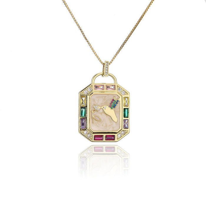 New Fashion Personality Geometric Pendant Gold Color Zircon Necklace