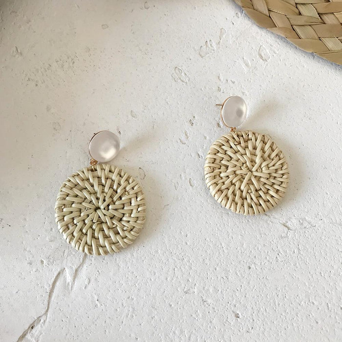 Summer Vacation Water Drop Circular Rattan Earrings