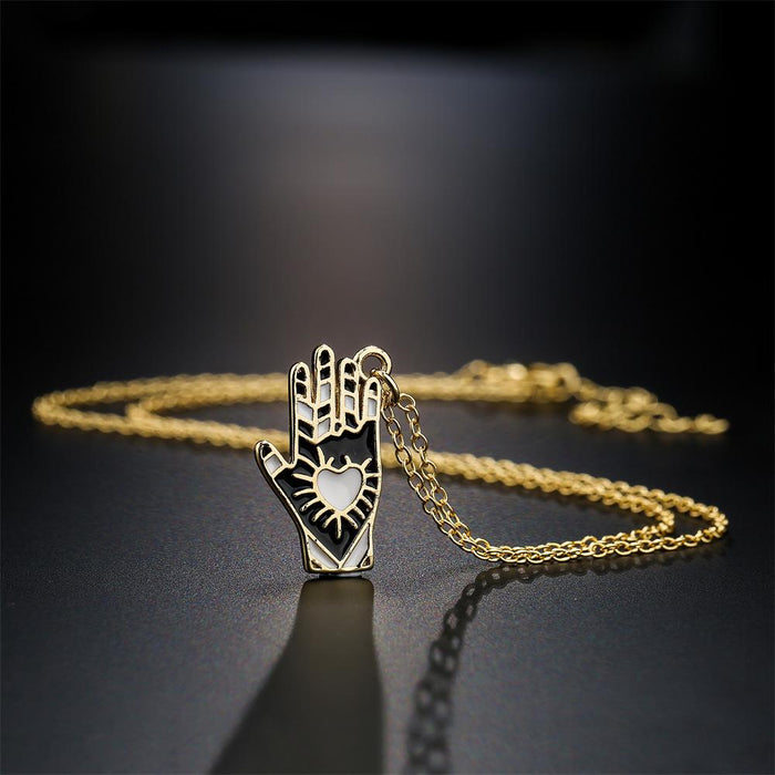 New Fashion Niche Palm Shape Gold Color Pendant Necklace