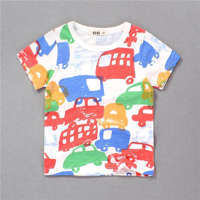 Boys' short sleeve Korean cotton children's T-shirt full printed car half sleeve