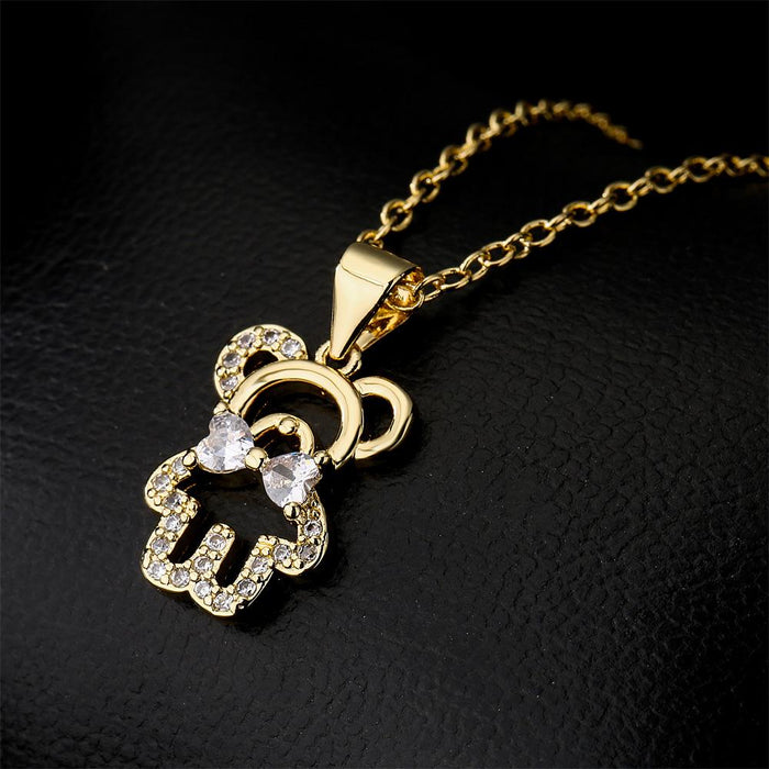 Fashion Mini Openwork Gold Color Bear Pendant Necklace