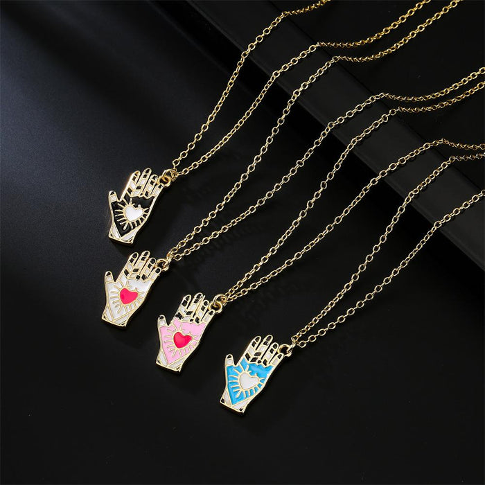 New Fashion Niche Palm Shape Gold Color Pendant Necklace