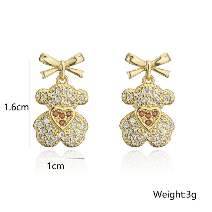 New Gold Color Zircon Animal Collection Bear Earrings