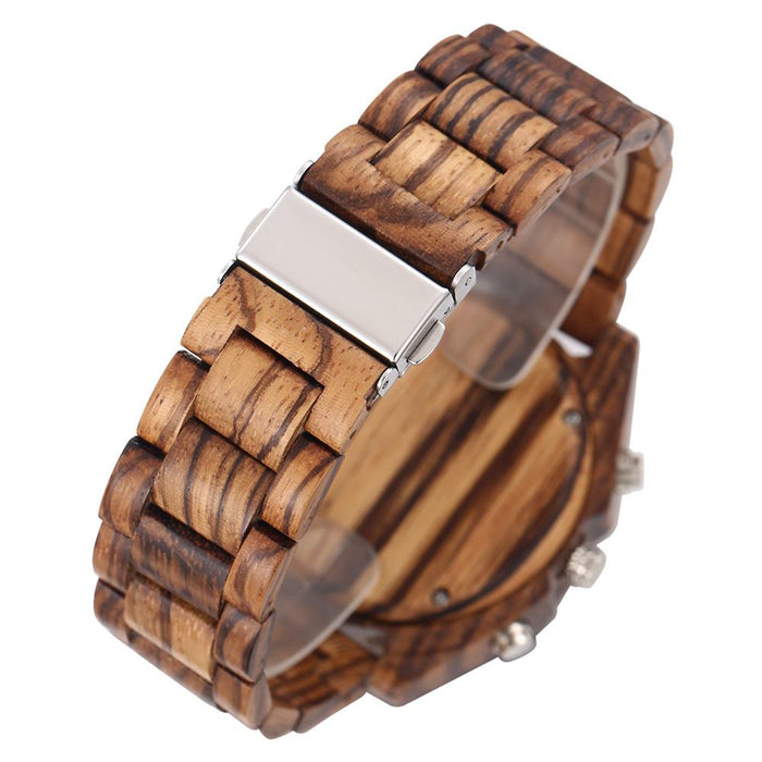 New LCD Dual Display Electronic Outdoor Sports Luminous Wooden Watch