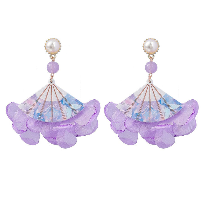 Simple Fan-shaped Lace Flower Earrings