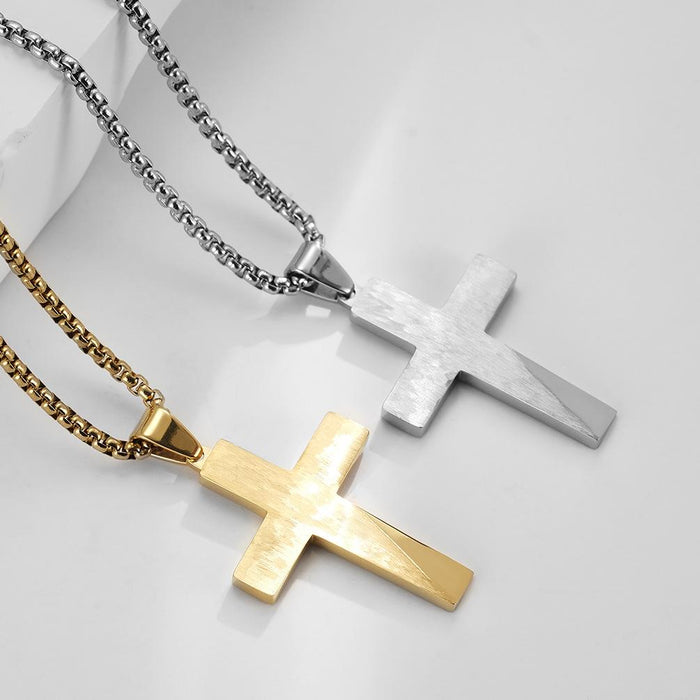 Religious TitaniumSteel Bevel Cross Pendant Necklace Jewelry