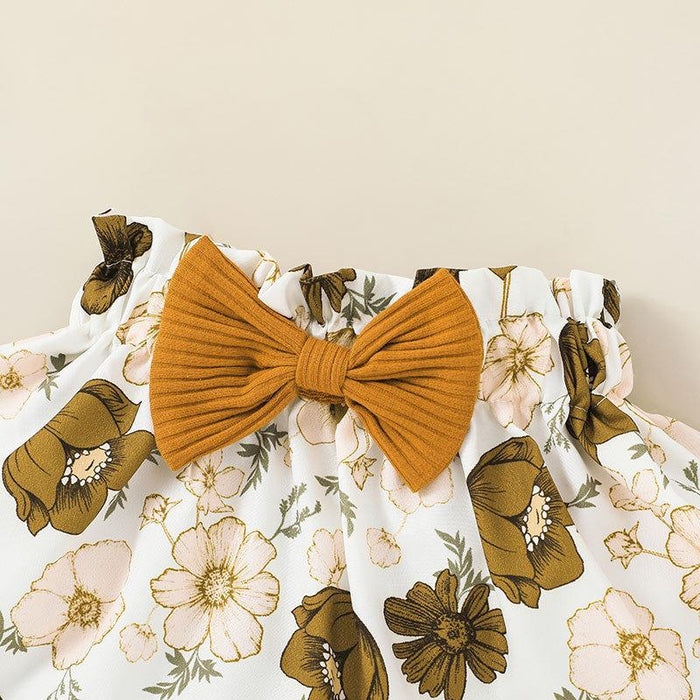 Printed Girls Jumpsuit Skirt Two-piece Set