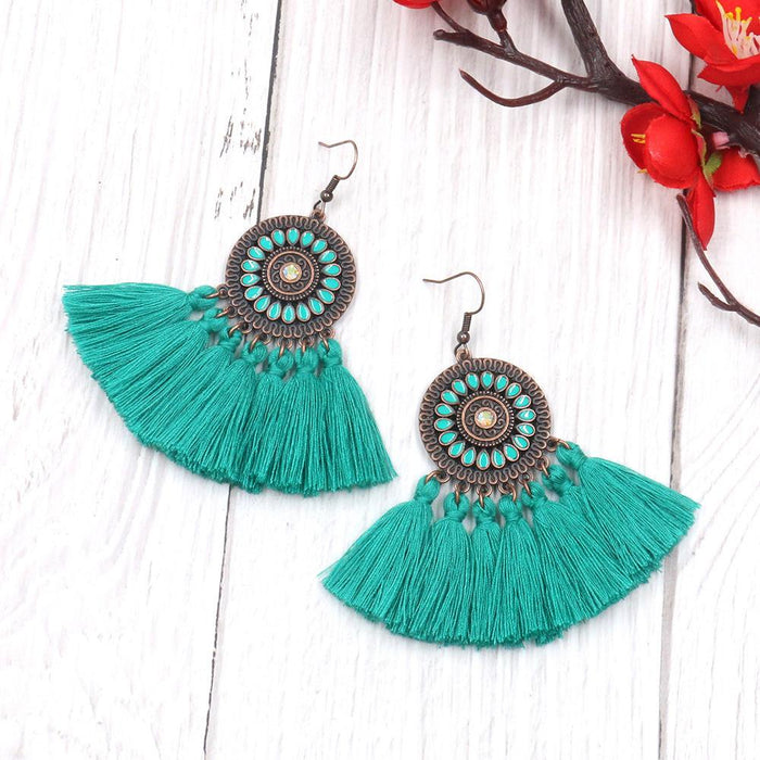 Women's Fashion Round Boho Vintage Tassel Earrings