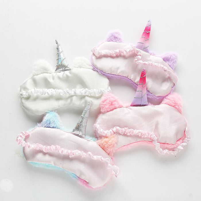 Cartoon Silver Horn Plush Unicorn Sleeping Shade Eye Mask