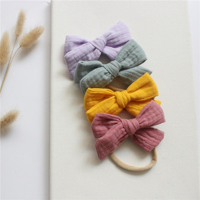 4 Baby Cotton Gauze Butterfly Hair Bands