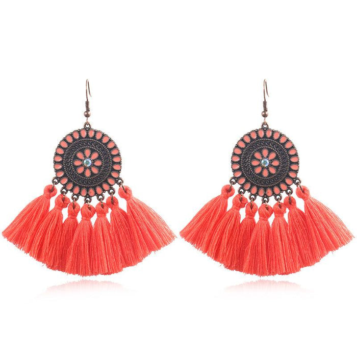 Women's Fashion Round Boho Vintage Tassel Earrings