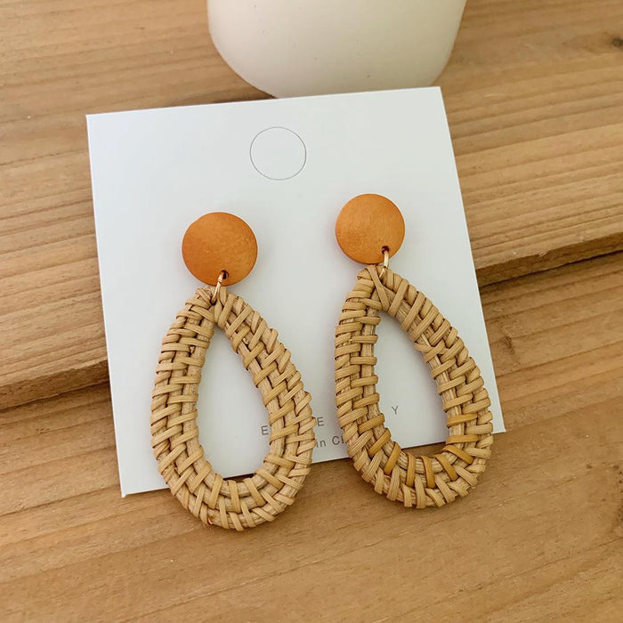 Wooden Handmade Rattan Geometric Earrings Female