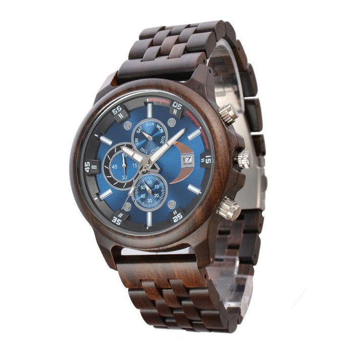 New Men's Business Multifunctional Luminous Wooden Quartz Watch