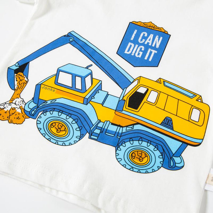 Children cartoon car short sleeve T-shirt excavator print top