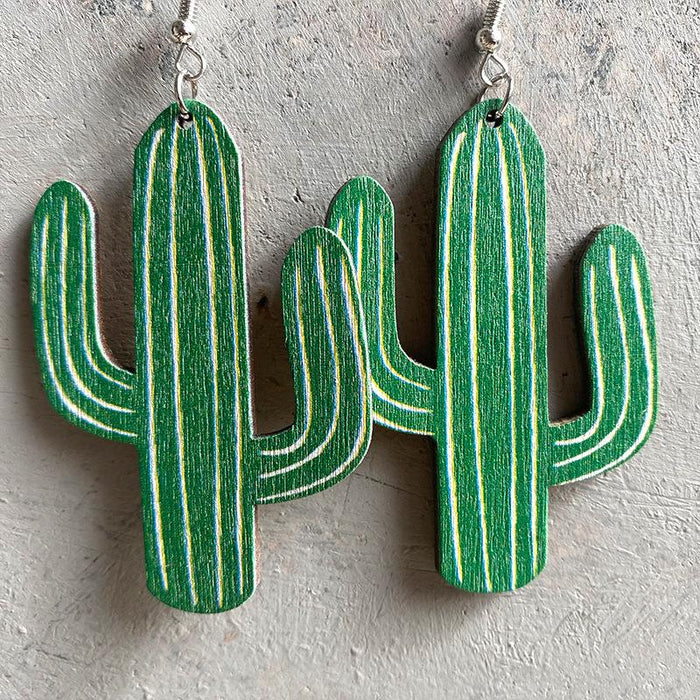 Creative Sunflower Cactus Women's Wooden Earrings