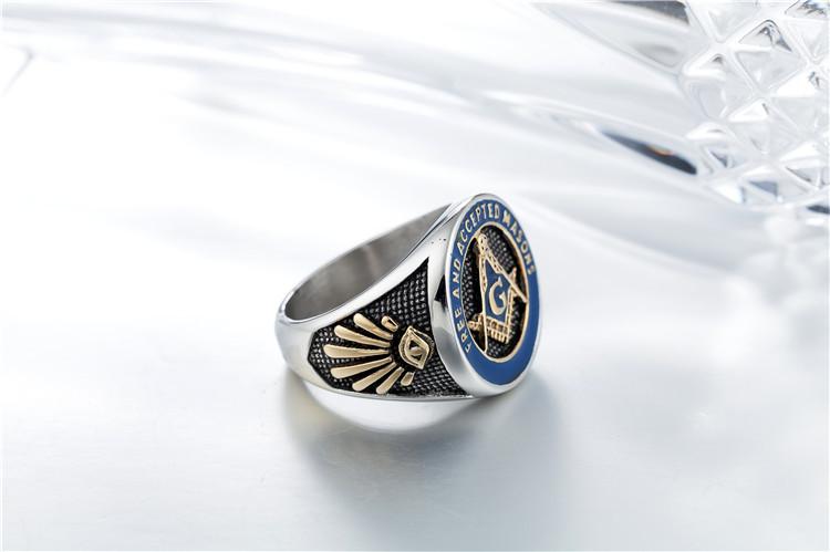 Personality Retro Masonic Logo Men's Titanium Steel Ring