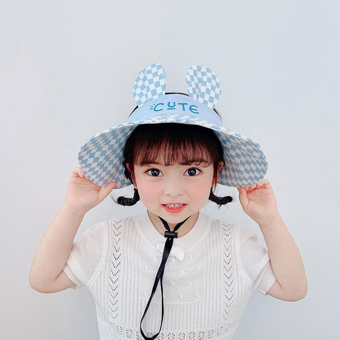 Summer Children's Plaid Rabbit Ears Big Brim Sunshade Hat
