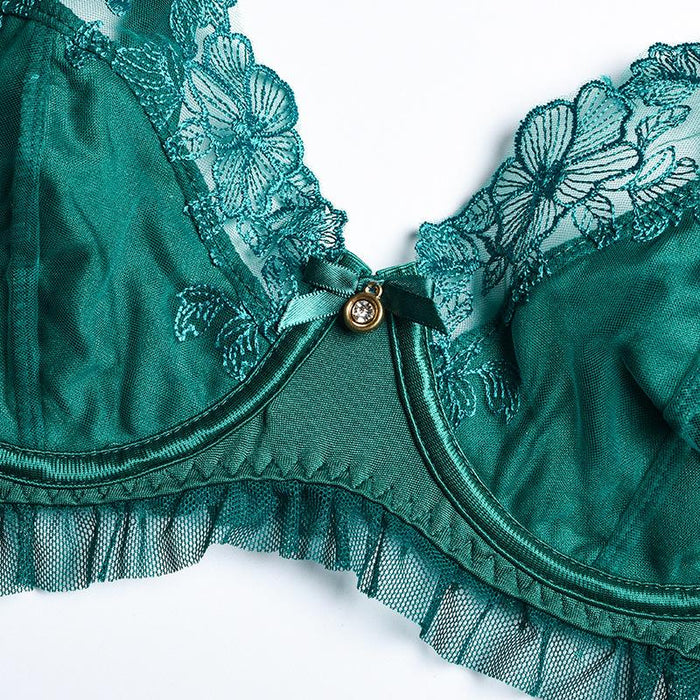 Women's Sexy Flower Embroidery Lace Push Up Underwear Set