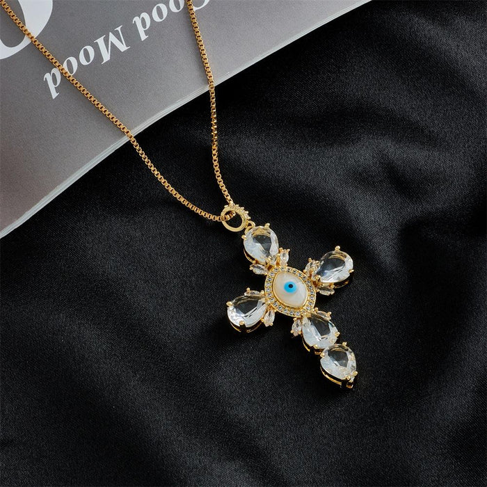 New Cross Pendant Gold Color Zircon Necklace