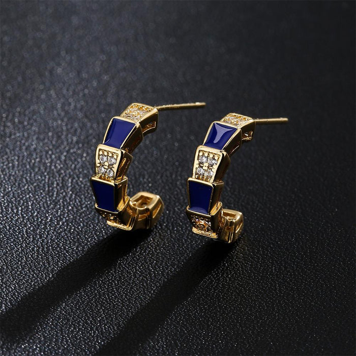 Light Luxury Style Oil Drop Gold Color Zircon Geometric Earrings