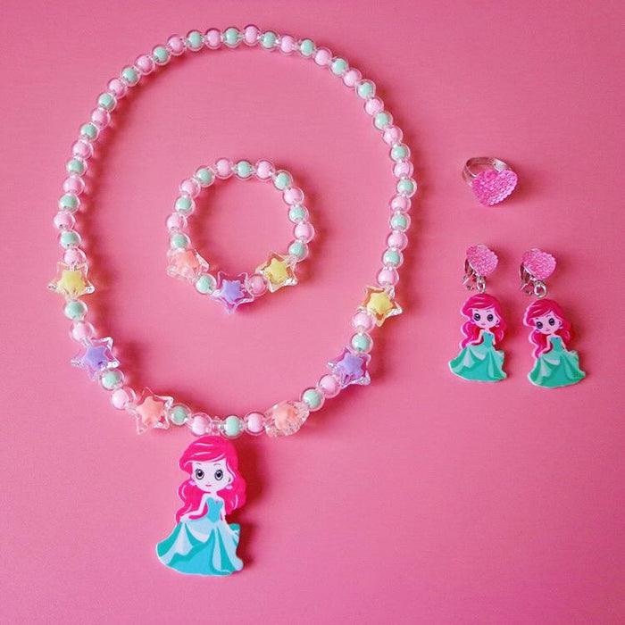 Children's Jewelry Cartoon Princess Sweater Chain Necklace Bracelet Set