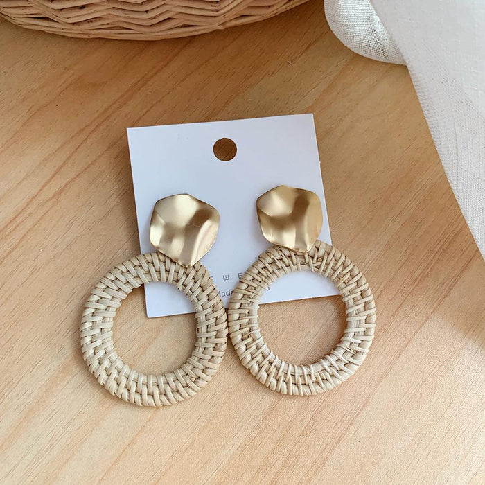 Triangular Metal Pendant Geometric Rattan Earrings