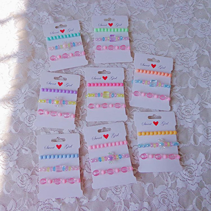 Children's cute cartoon Bracelet girls Beaded Head Jewelry Set