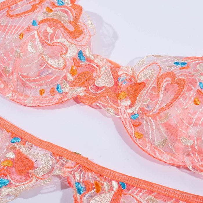Summer Sexy Lingerie Embroidered Mesh Underwear Set