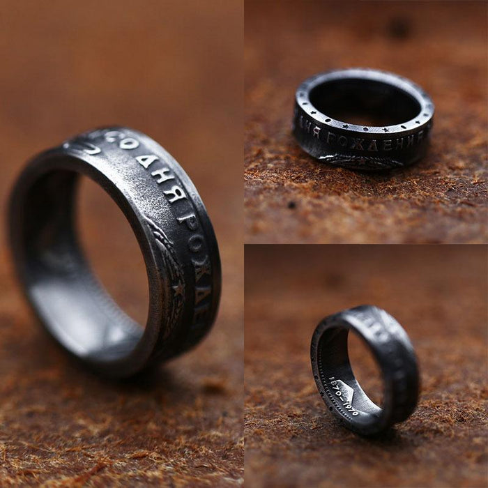 New Retro Simple Letter Stainless Steel Ring