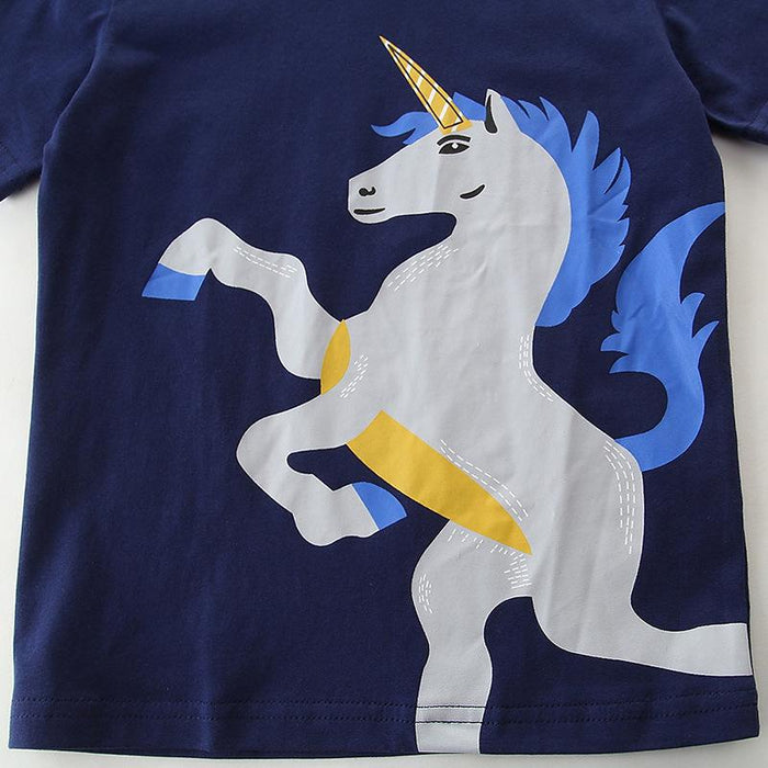 Children's knitted cotton cartoon printed T-shirt