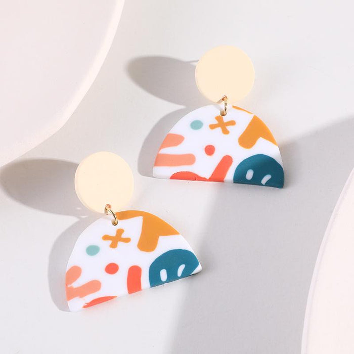 New Geometric Semicircular Personalized Soft Pottery Earrings