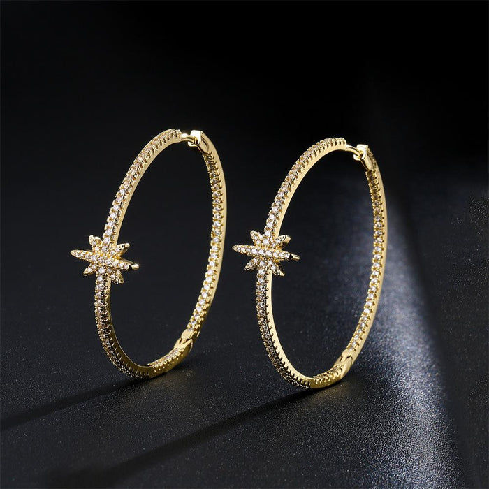 New Exaggerated Gold Color Zircon Statement Earrings