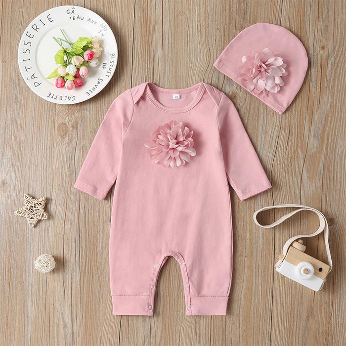 Long Sleeved Baby Flower Bodysuit With Hat