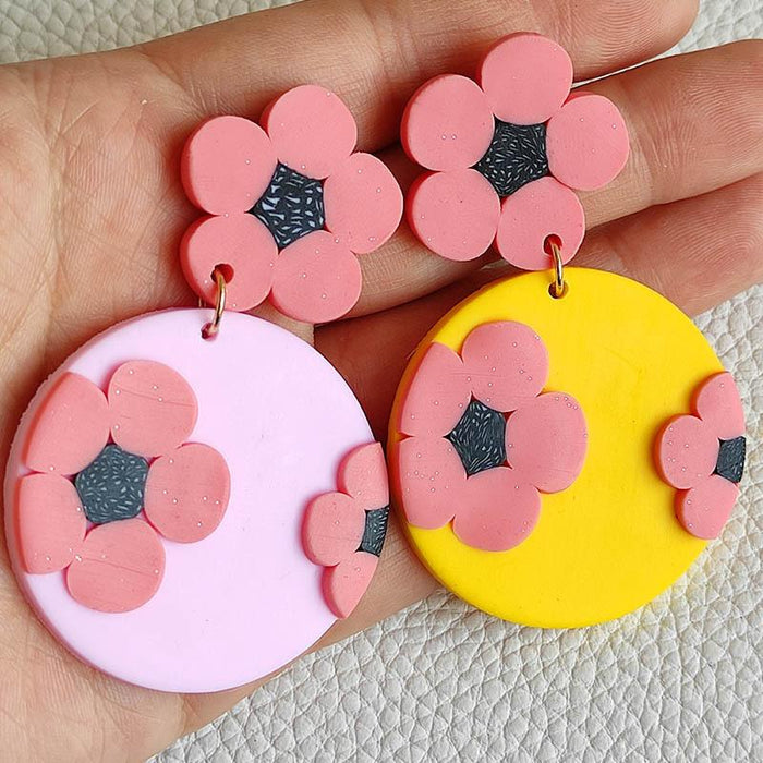 New Trend Flower Soft Ceramic Round Geometric Spring and Summer Clay Earrings