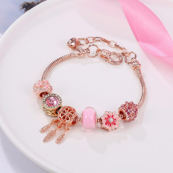 Daisy Summer Gold Dream Catcher Pink Bracelet