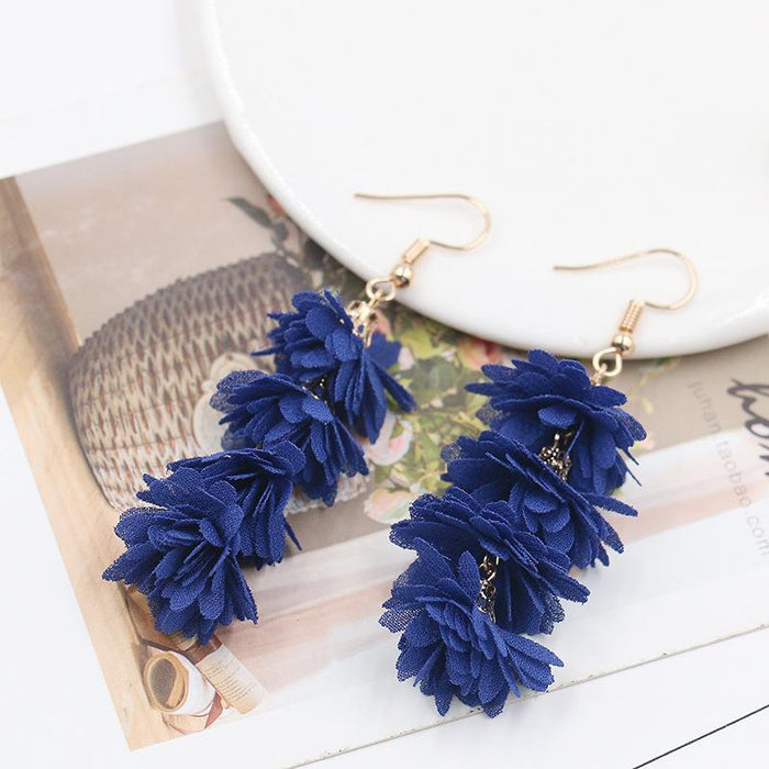 Women's Fashion Simple Fabric Flower Tassel Earrings