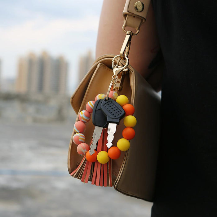 Silicone Leather PU Tassel Card Bag Bracelet Keychain