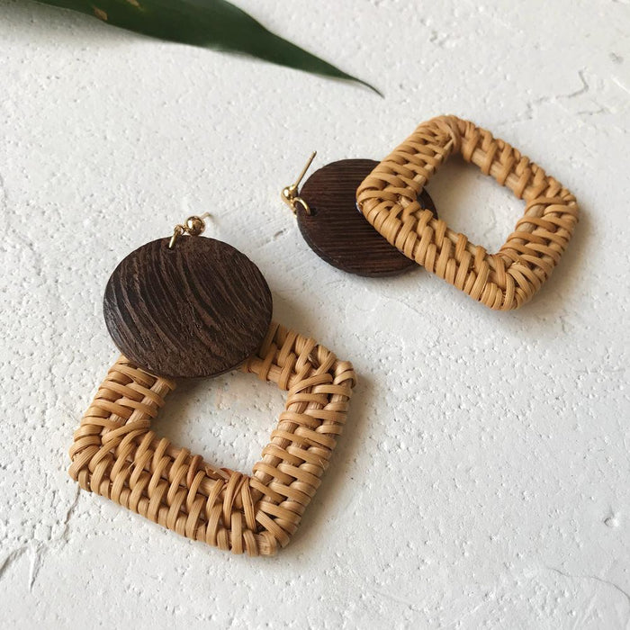 Fashion Geometric Square Water Droplets Rattan Earrings