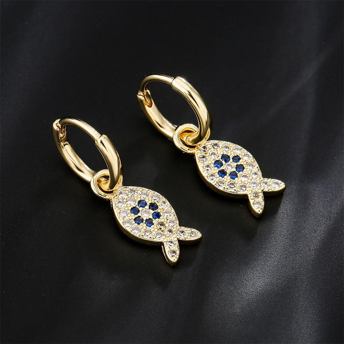 New Gold Color Zircon Small Fish Seahorse Women's Earrings