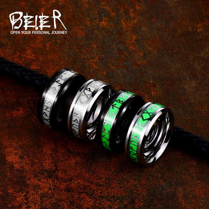 Stainless Steel Luminous Viking Letter Ring