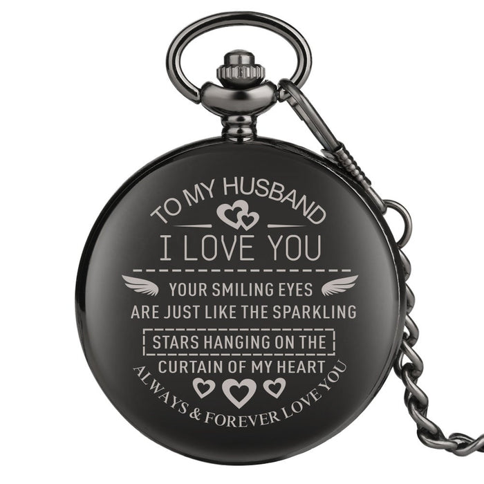 Top Unique Family Gifts Customized Greeting Words I LOVE YOU Theme Quartz Pocket Chain Watch Souvenir Gifts for Dad Mom Husband