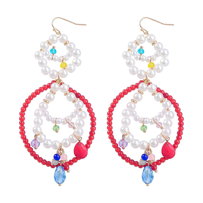 Ladies Summer Casual Multilayer Beads Ear Hooks Earrings