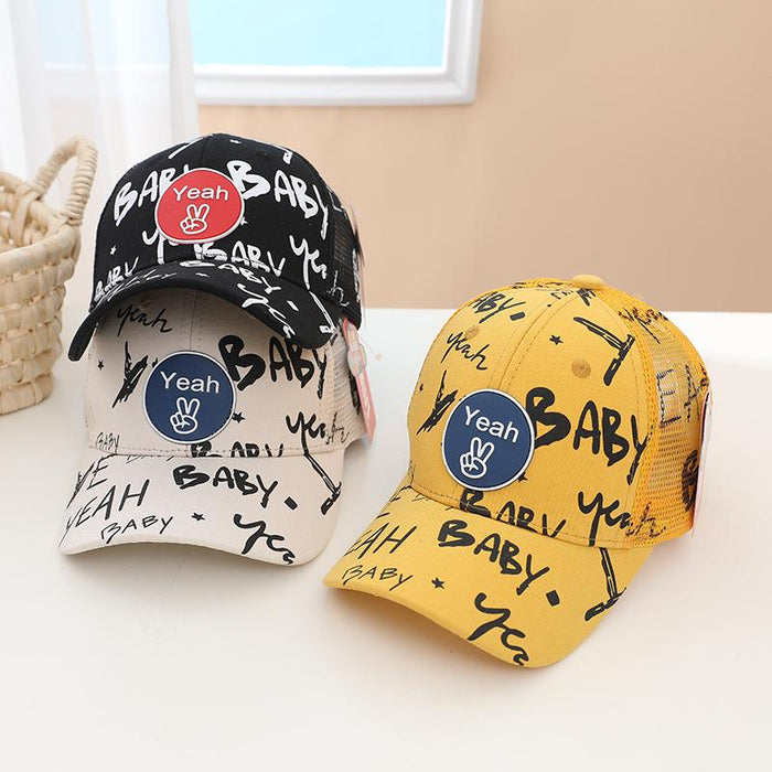 Summer BABY Graffiti Print Kids Sunshade Mesh Cap