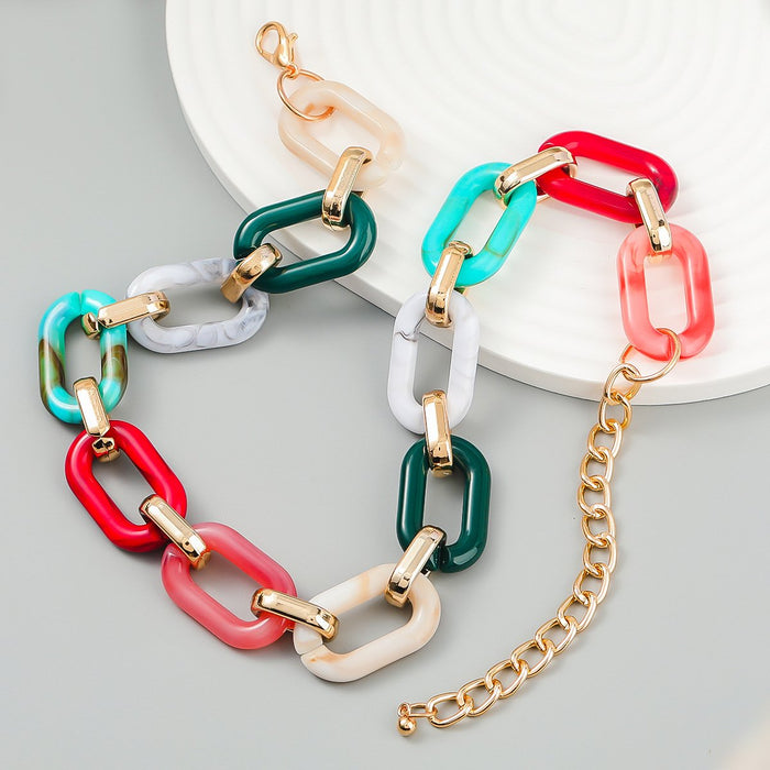 Women's Fashion Boho Chain Multicolor Resin Necklace